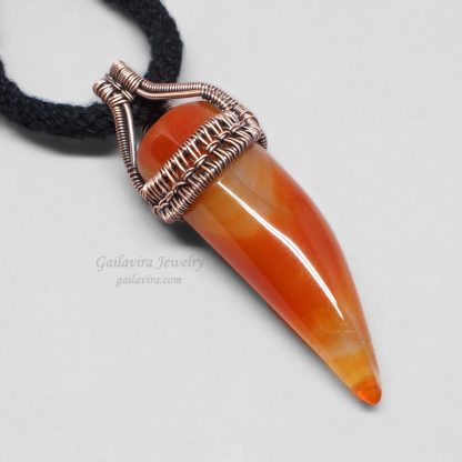 Red Agate claw wrapped in copper wire pendant