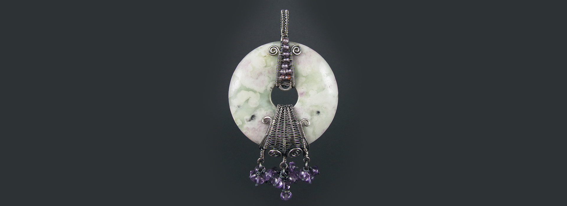 "Hyacinth House" - Peace Jade, Amethyst and Sterling Silver Donut Necklace