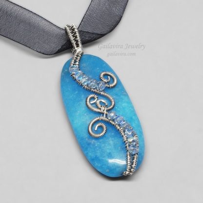 Sterling Silver and Blue Candy Jade Necklace
