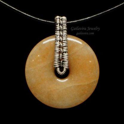 Sterling Silver and Peach Aventurine Donut Necklace