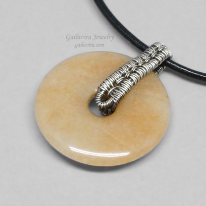 Sterling Silver and Peach Aventurine Donut Necklace
