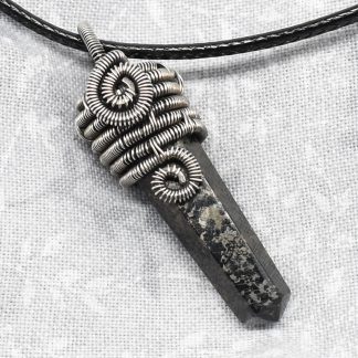 Sterling Silver, Fine Silver and Black Crystal Point Necklace