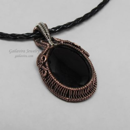 Onyx, copper and sterling silver pendant